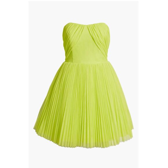 Hutch Pleated Strapless Tulle Mini dress  Bright Green Size 4 - Picture 2 of 13